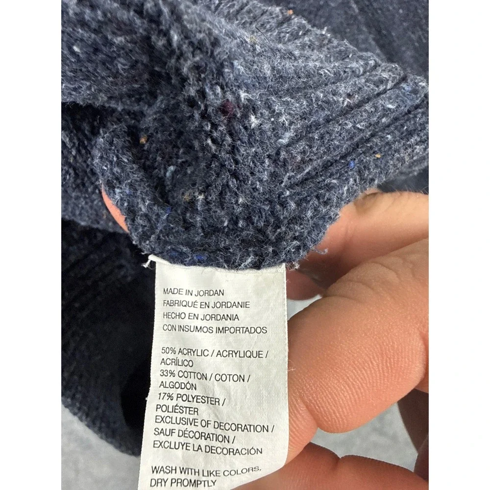IZOD Mens Large Blue Button Pullover Sweater Marled Mock Neck Knit 9596